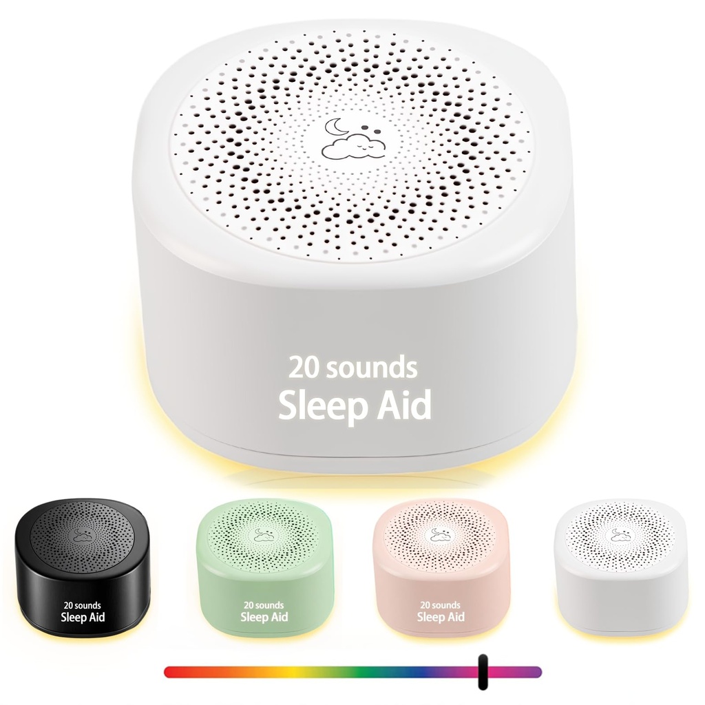 Travel White Noise Sound Machine 20 Sounds, Portable Sound Machine for Adults Sleep, Mini Sleep Aid with Adjustable Volume, 3 Timers, Colorful Night Light, Rechargeable for Baby, Home, Registry Gift