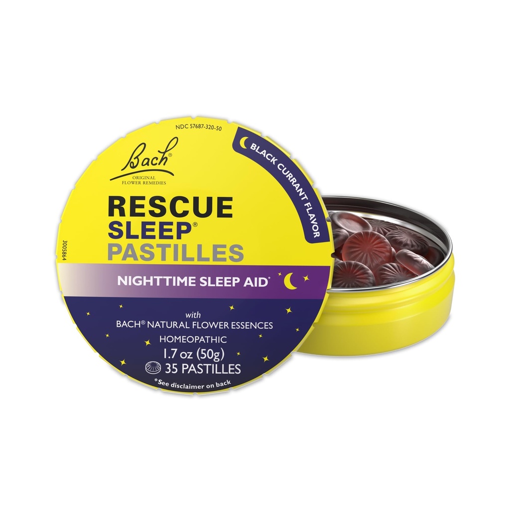 RESCUE Bach Sleep PASTILLES, Black Currant Flavor, Sleep Aid Lozenges, No Melatonin, Homeopathic, Flower Essences, 35 Count