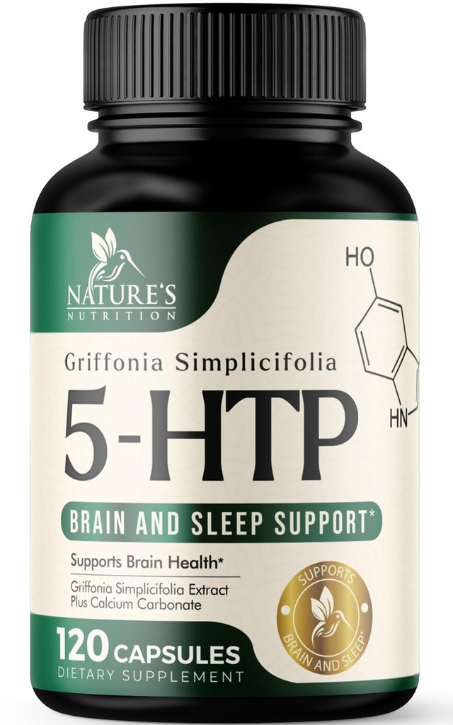 5 Hydroxytryptophan Capsules - 200mg per Serving 5 HTP Supplement Plus Calcium for Brain Health & Sleep Support, Extra Strength Griffonia Simplicifolia 5-HTP Formula, 5HTP, USA Bottled - 120 Capsules