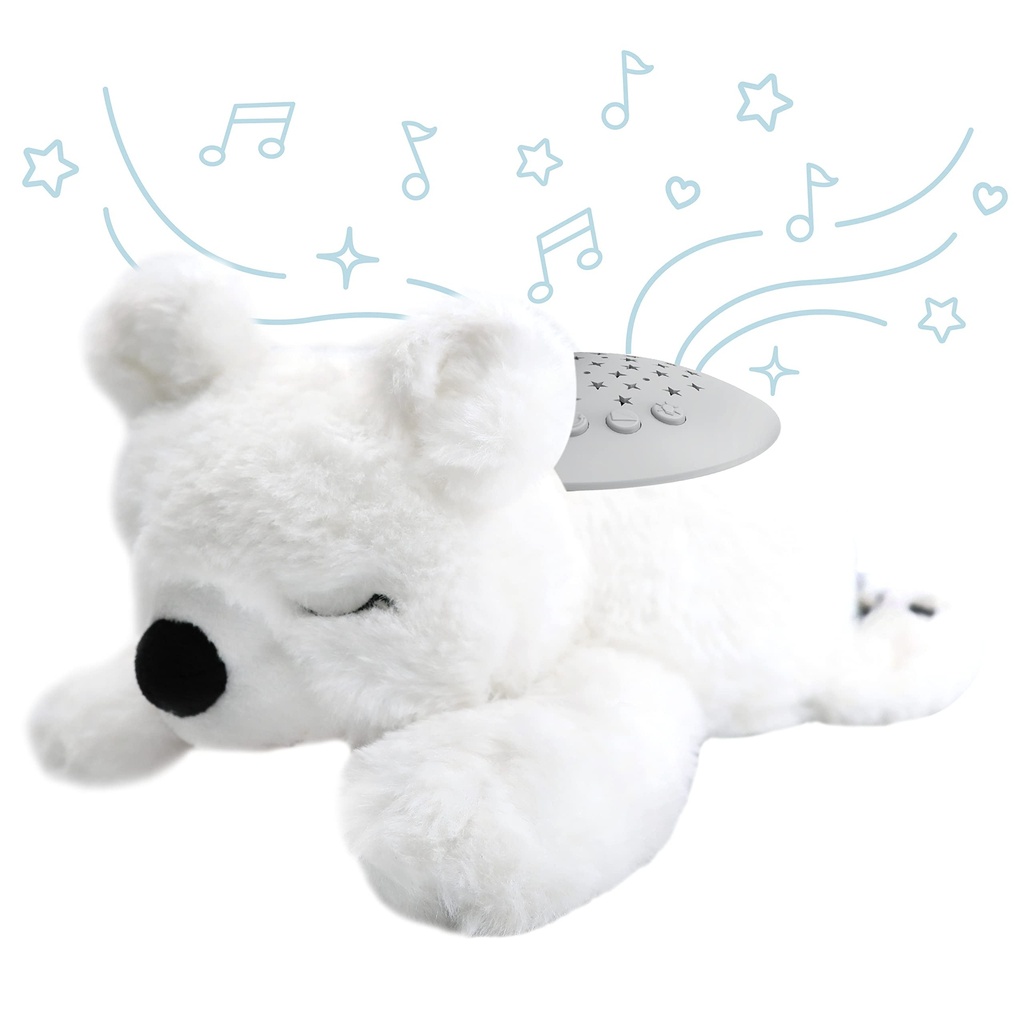 PureBaby Sound Sleepers Portable Sound Machine & Star Projector - Plush Sleep Aid for Baby and Toddlers with Soothing Night Light Display, 10 Lullabies, White Noise, and Heartbeat Sounds (Polar Bear)