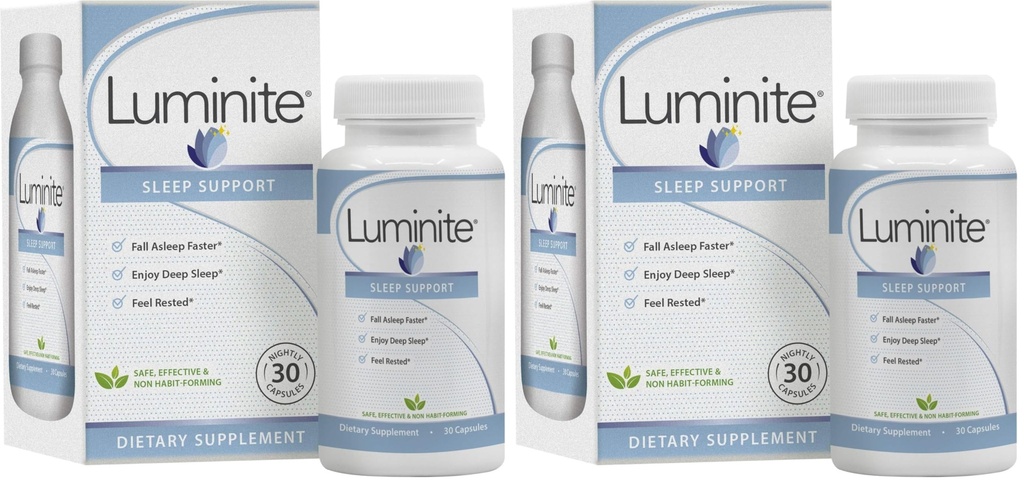 Luminite Sleep Support - Nighttime Sleep Aid Supplement - L-Tryptophan, Melatonin, Chammomile - Non Habit Forming, 30 Count (Pack of 2)