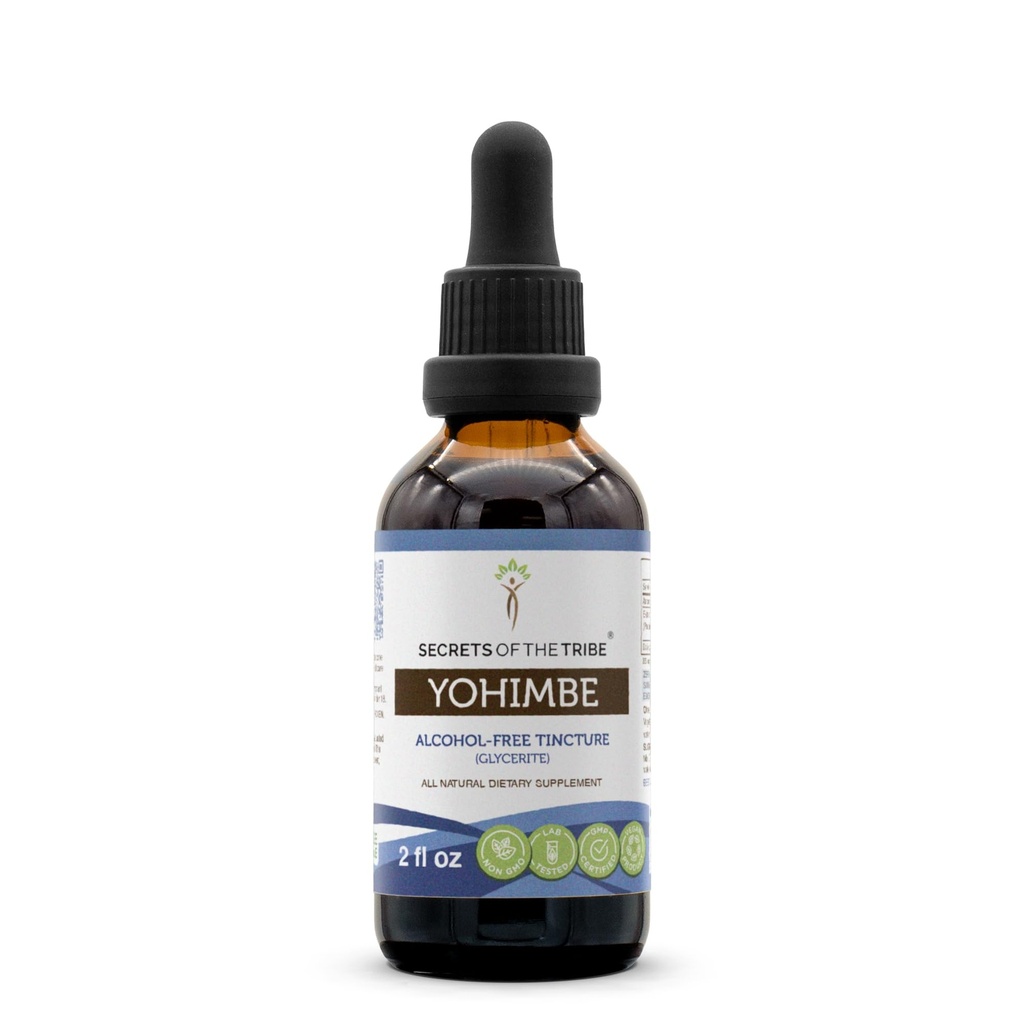 Secrets of the Tribe Yohimbe Alcohol-Free Liquid Extract, Wildcrafted Pausinystalia yohimbe Dried Bark Tincture Supplement (2 FL OZ)