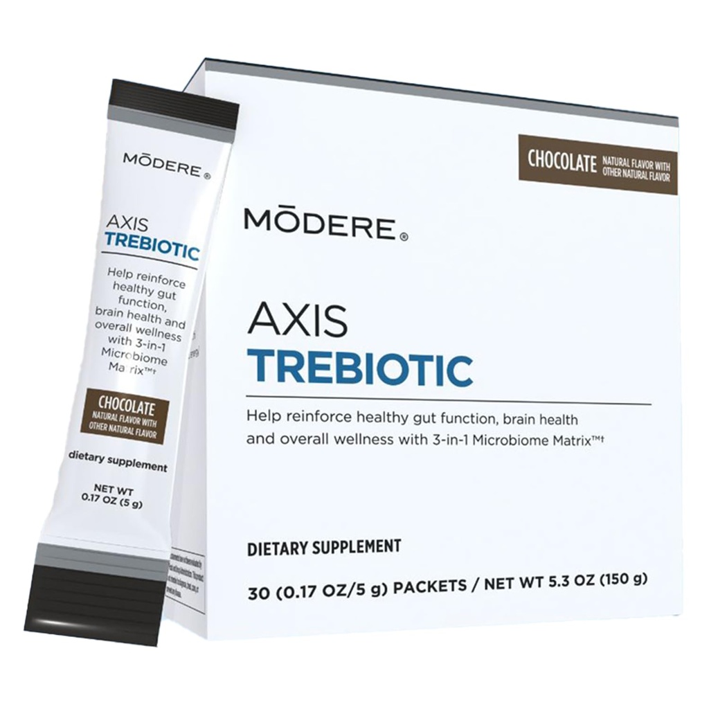Modere Axis Trebiotic Chocolate Powder - Daily Wellness Formula with Chocolate Flavor, Convenient Single Serve Packets, Ready to Mix Up - 30 Count