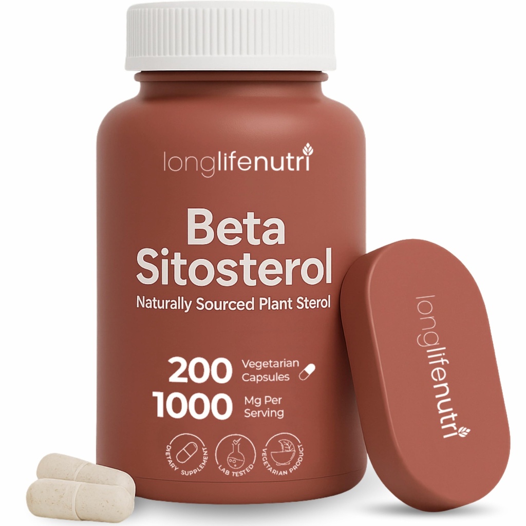 LongLifeNutri Beta Sitosterol 1000mg - Phytosterols Supplement, 200 Vegetarian Capsules, Plant Sterols for Daily Wellness & Dietary Balance, 100-Day Supply, GMP Certified, Made in USA
