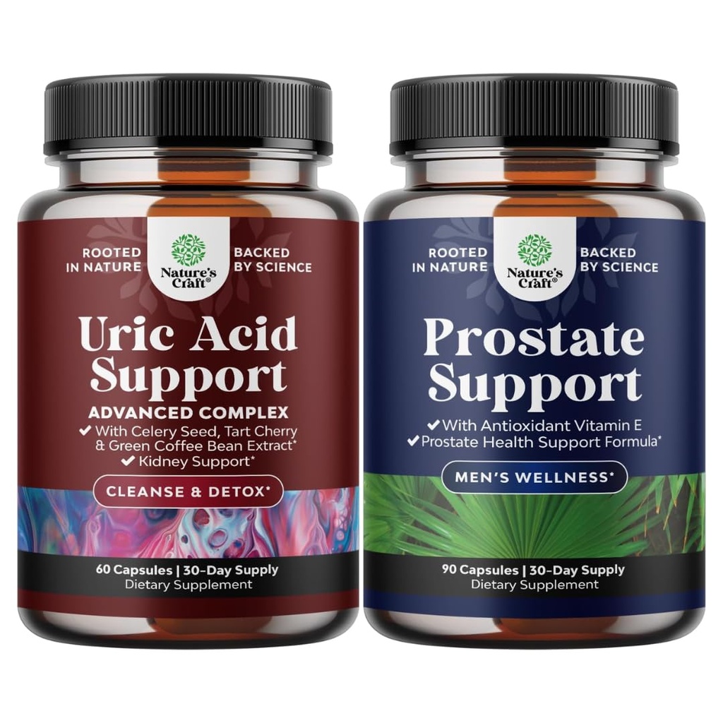 Bundle of Green Coffee Bean Extract for Uric Acid Cleanse & Detox with Turmeric, Tart Cherry & Celery Seed and Herbal Prostate Supplement for Men Beta Sitosterol & Green Tea for Urinary Tract Support