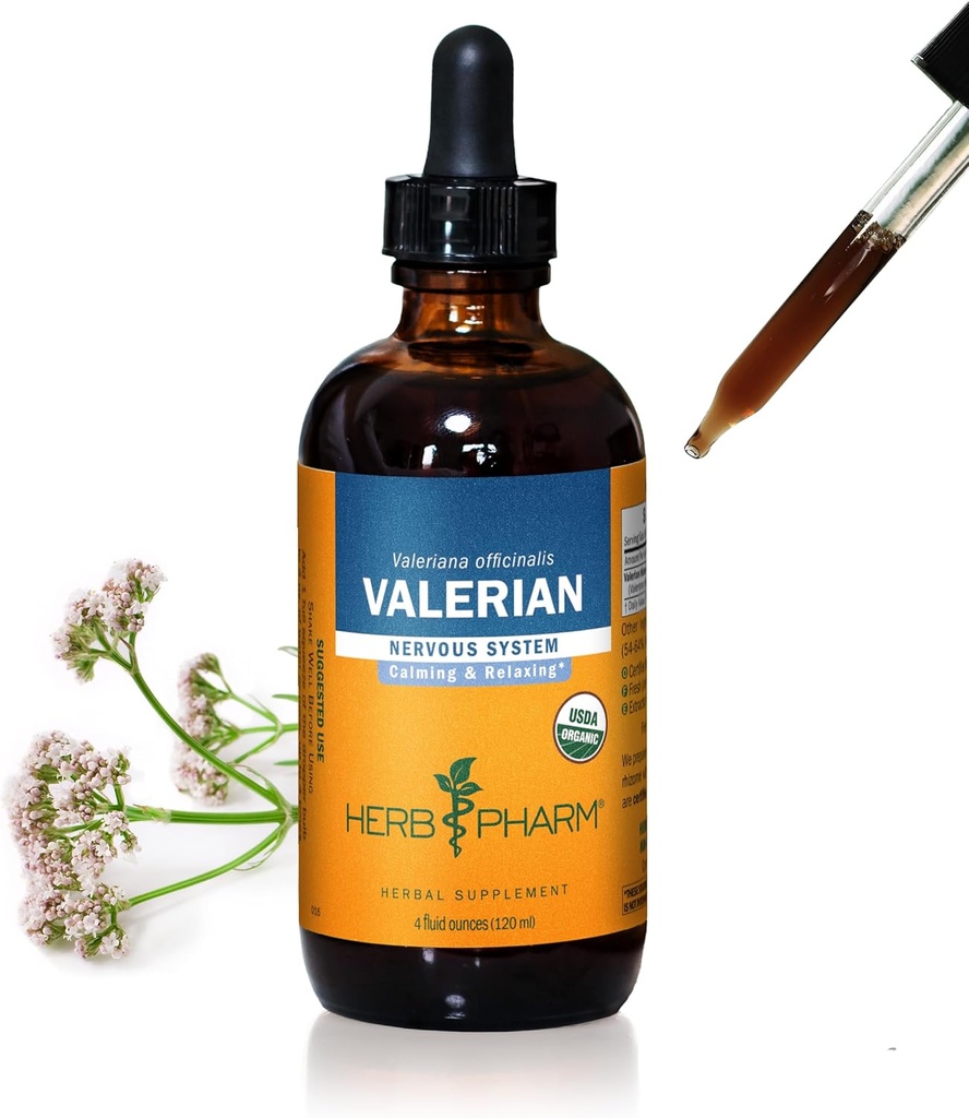 Herb Pharm Certified Orgánica Valerian Root Liquid Extract for Relaxation and Restful Sleep, Orgánica Cane Alcohol, 4 onzas