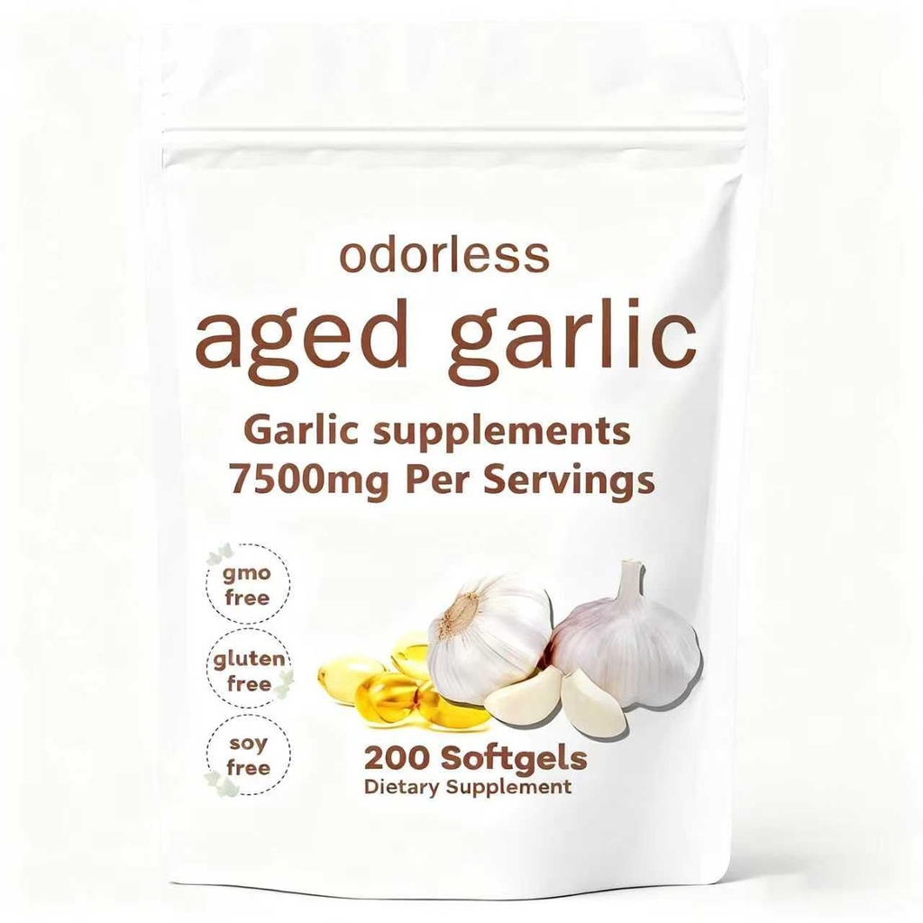 Aged Garlic Extract 7500mg Odorless –200 Softgels | Organic, Non-GMO, Gluten-Free | Daily Immune for Adults(1pcs)