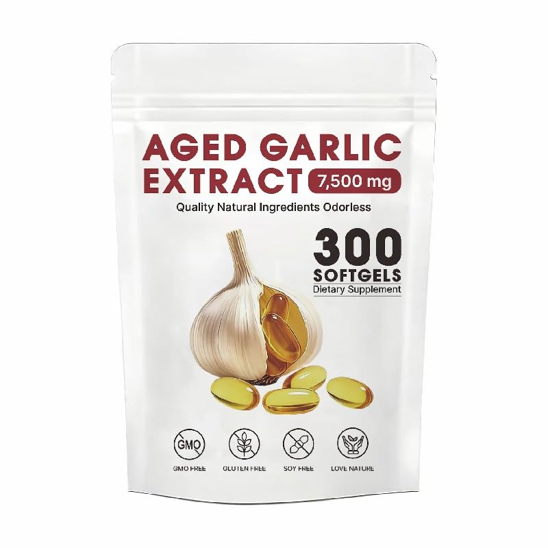 Aged Garlic Extract 300 Softgels - 7500mg High Potency, Odorless Garlic, Non-GMO Aged Garlic Supplement for Heart Health, Immune Support & Antioxidant Benefits | 2 Years Aged Garlic Extract