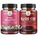 Bundle of PMS Support Supplement for Women with DIM, Chasteberry, Black Cohosh & Ashwagandha and Krill Omega 3 Fish Oil Softgels 500mg - Concentrated Krill EPA & DHA - Burpless Fatty Acids Supplement