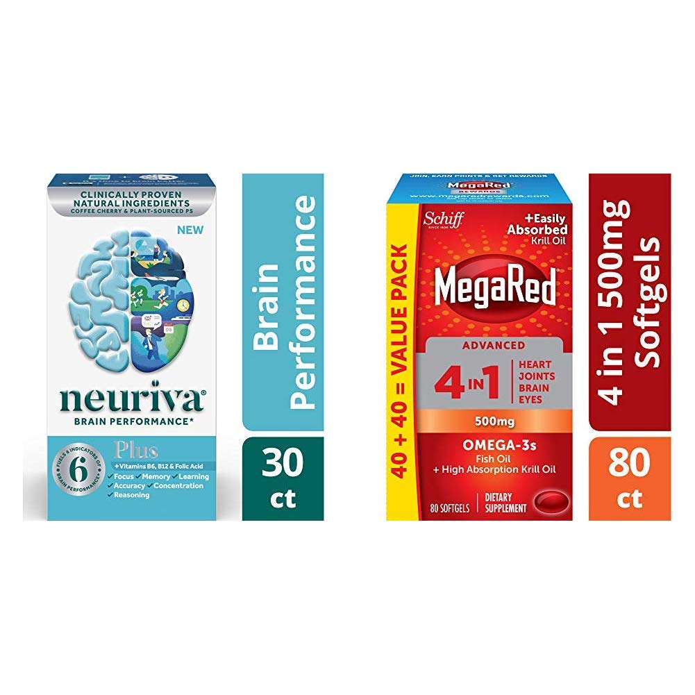 Brain Support Supplement - NEURIVA Plus with Omega-3 Fish Oil + High Absorption Krill Oil 500mg Softgels