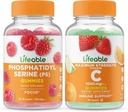 Phosphatidylserine (PS) + Vitamina C 1050mg, Gummies Bundle - Gran Tasting, Suplemento de vitamina, Gluten Gratis, GMO Gratis, Chewable Gummy