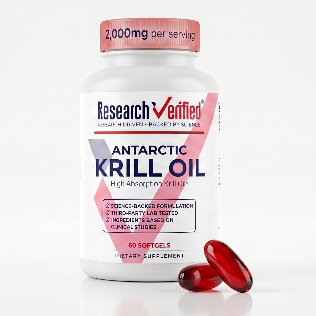 Research Verified Antarctic Krill Oil 2000mg - Support Heart Function & Joints, Boost Cognition - MSC Certified, Sustainably Sourced - 60 Softgels - Made in the USA
