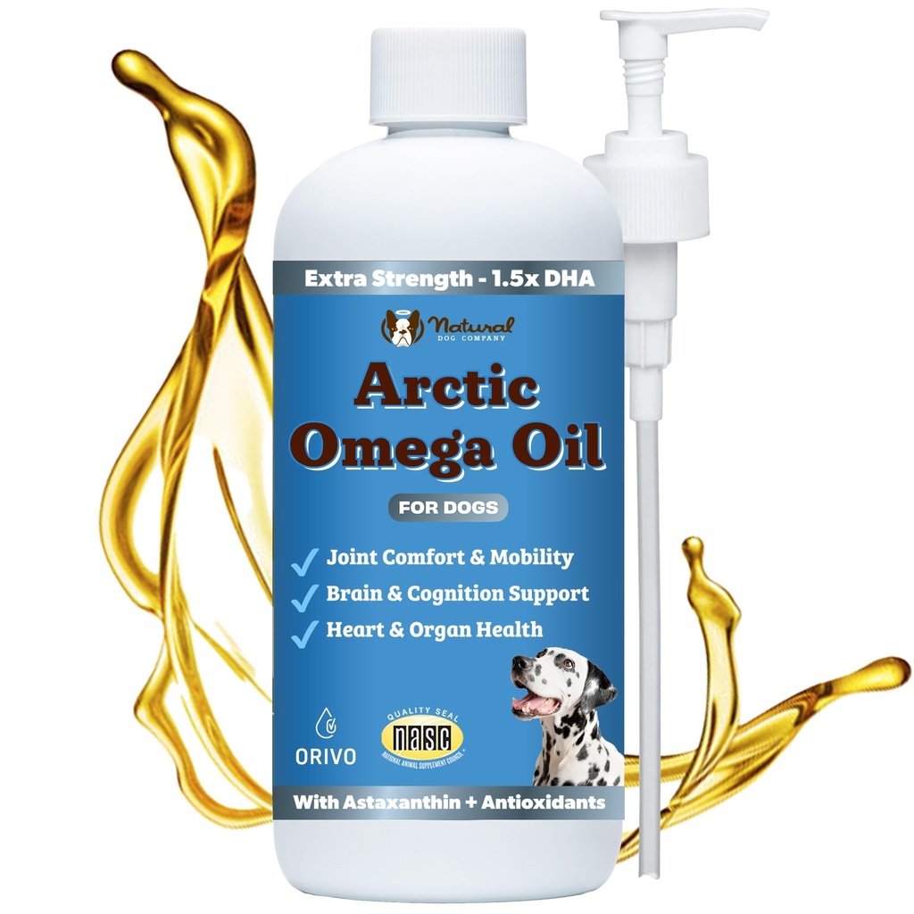 Natural Dog Company Arctic Omega Oil for Dogs – Salmon, Pollock, Krill & Algal, DHA Supports Skin & Coat, Joint Mobility, Cognitive Health & Immune Wellness, Liquid Fish Oil Pump,16 oz