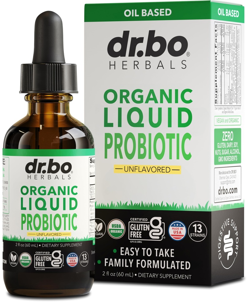 Organic Liquid Probiotic Drops Supplement - Organic Probiotics for Kids, Women & Men, Digestive Gut Health - Vegan Acidophilus Probiotics, Kid Flora Toddler Liquid Probiotic for Kids, Womens, Men 2 Oz