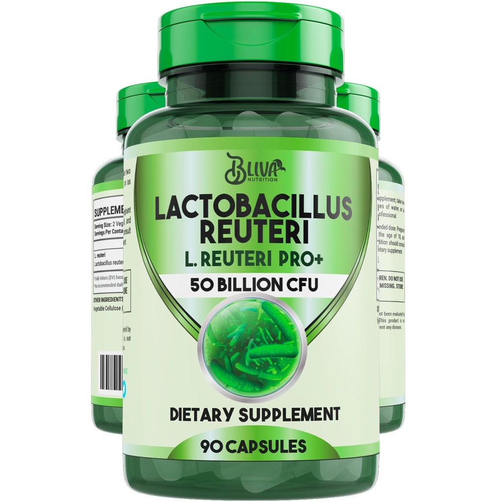BLIVA Lactobacillus Reuteri Capsules – L Reuteri - 50 Billion CFU per Serving - Highest CFU Count L Reuteri Supplement - 90 Capsules