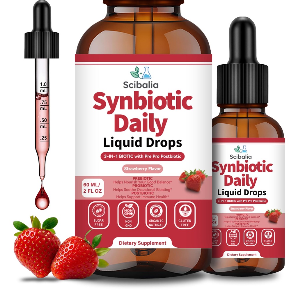 Synbiotic Probiotic Prebiotic Post -biotic Liquid Drops, Advanced 3-in-1 60 Billion CFU 10 Strains w/Immune Tributyrin Postbiotic for Gut Health & Digestive Support, Daily Complete Immune, Women Men