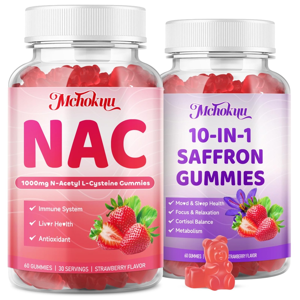 NAC Gummies and Saffron for Kids & Adults, Strawberry Flavor, 120 Counts Bundle