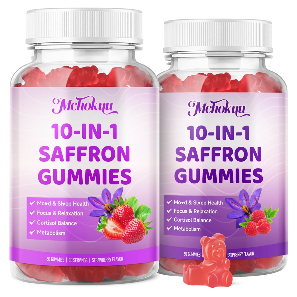 Saffron Gummies Strawberry & Raspberry Flavor 120 Counts Bundle