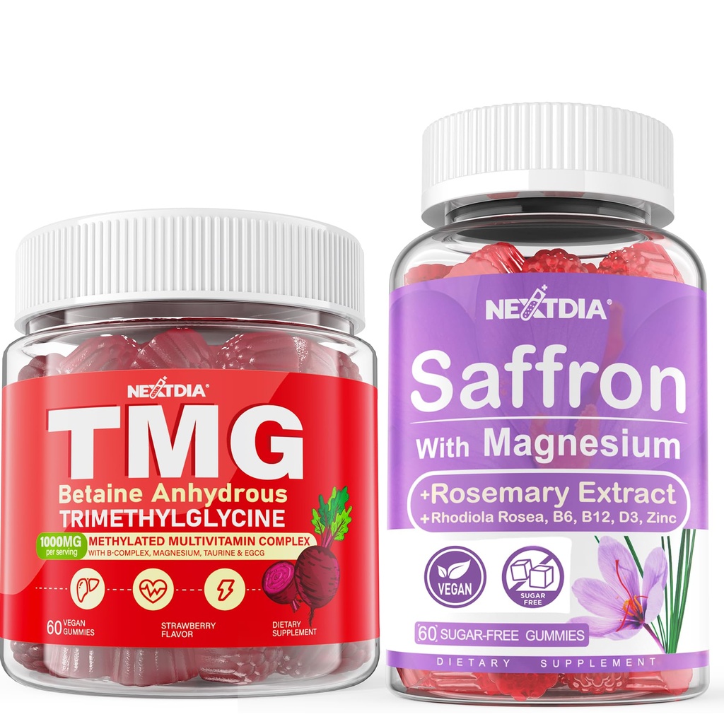 Nextdia Saffron with Magnesium Glycinate, TMG Supplements Gummies, 3Pack
