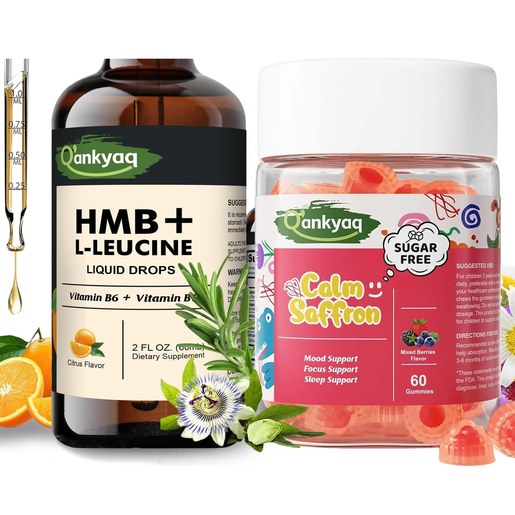 Q'ankyaq Kids Saffron Gummies and HMB L-Leucine Drops