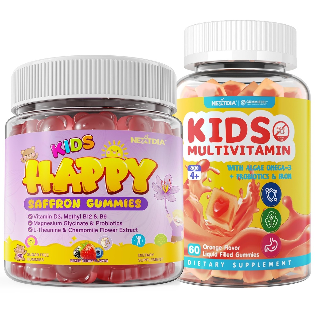 Nextdia Kids Multivitamin Gummies 60 Counts with Saffron Gummies for Kids 120 Counts