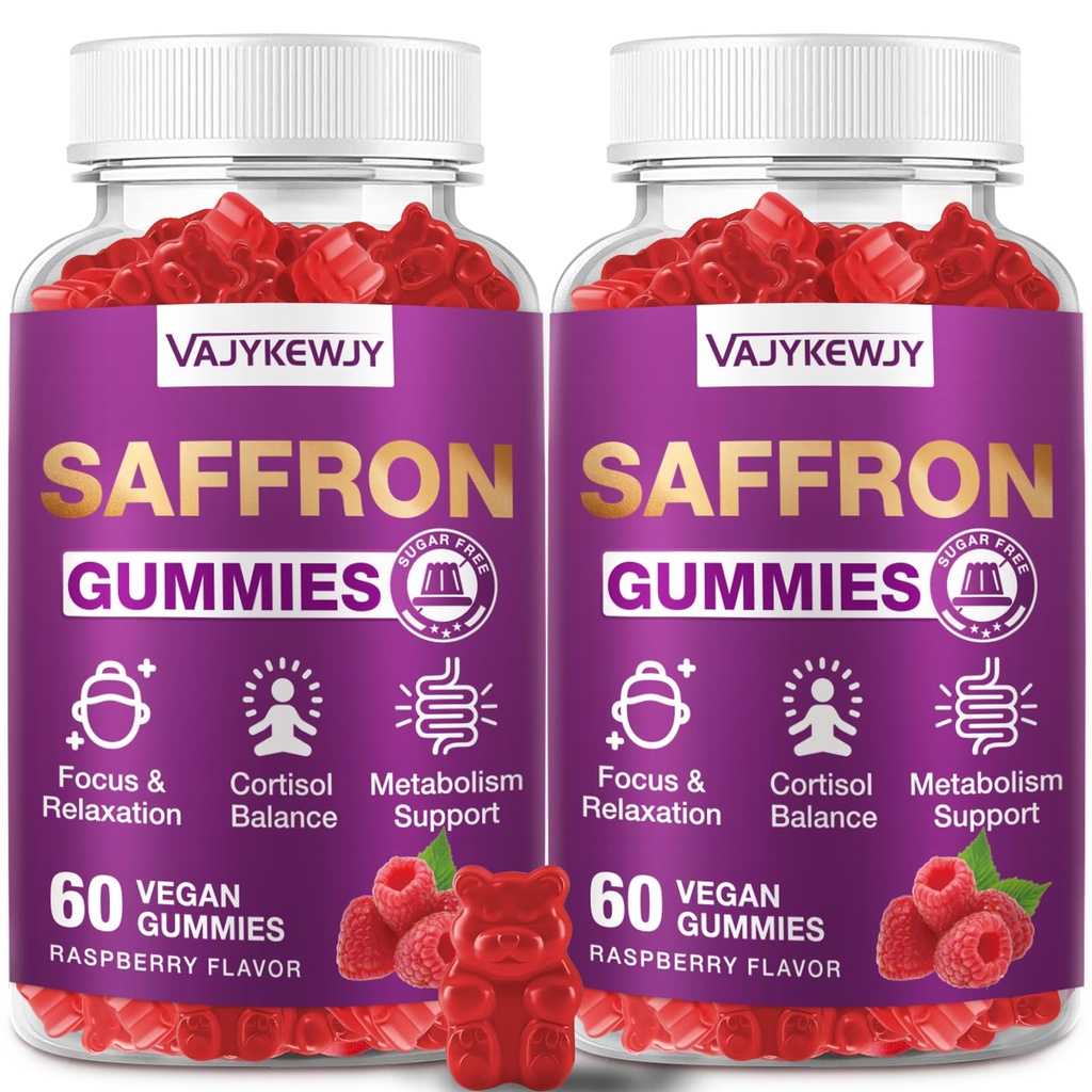 Saffron Gummies (88.5 mg) with Magnesium — Enhanced with St. John’s Wort, Rhodiola, Ashwagandha & Vitamins B6, B12, D3 for Mood & Focus Support — 120 Count