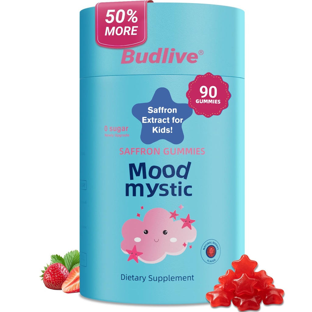 Saffron Gummies for Kids - Munchies Saffron Supplement with GABA, Kids Calming Gummies, Mood Balance Gummies for Focus & Relaxation, Sugar Free Strawberry Flavour, 90 Counts