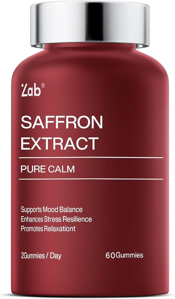 ZAB Saffron Supplements Gummies, Saffron & Rhodiola Rosea Extract Sugar-Free Supplement with Vitamin D3 & B6, Support Mood, Focus, Eye for Men & Women, 60 Gummies, 30 Servings