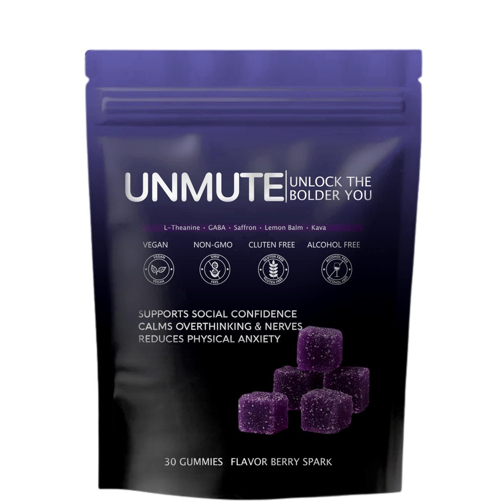 unmute Kava Kava Gummies Confidence Gummies for Adults | Press on Your Confidence with L-Theanine, Saffron | Soothe Nerves & Boost Mood for Social Ease, Gluten Free, Berry Spark