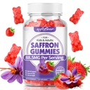 softbear Saffron Gummies for Kids & Adults, 10-in-1 Organic Saffron Supplements with 88.5mg Saffron Extract Support Calm Mind & Focus & Zzz, Sugar Free/Non-GMO, Strawberry Flavor 60 Count