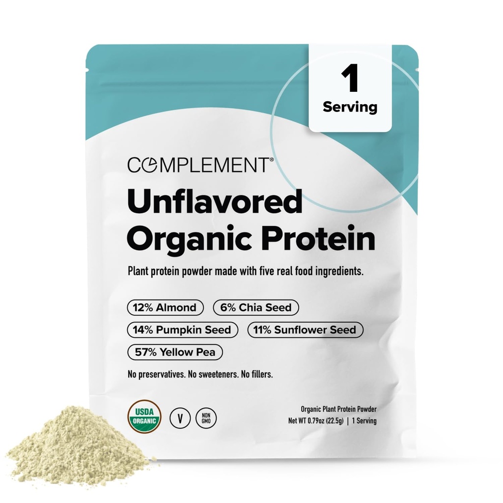 Complement Vegan Unflavored Protein Powder - Organic Protein Low Carb, Low Calorie, Sugar Free, Soy Free, Non-GMO, Gluten Free - 15g Yellow Pea, Pumpkin Seed Protein Powder (1 Serving)