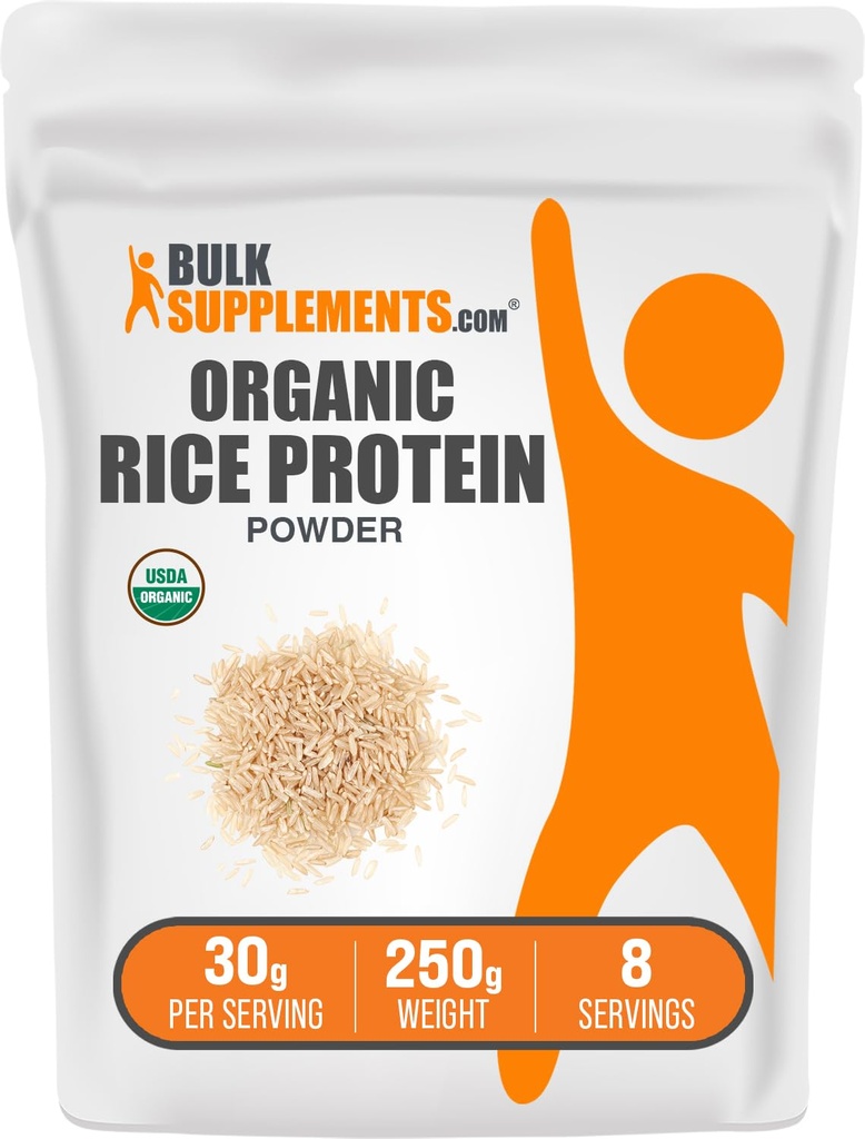 BulkSupplements.com Organic Rice Protein Powder - Vegan Plant Protein, Unflavored - Vegan & Gluten Free, 30g per Serving, 250g (8.8 oz) (Pack of 1)