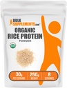 BulkSupplements.com Organic Rice Protein Powder - Vegan Plant Protein, Unflavored - Vegan & Gluten Free, 30g per Serving, 250g (8.8 oz) (Pack of 1)
