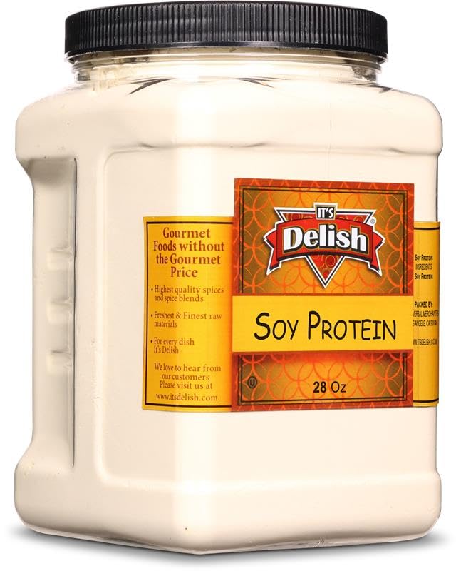 It's Delish Soy Protein Powder, 28 Oz Reusable Jumbo Jar | Plant-Based Bulk Protein Powder Unflavored for Drinks, Shakes, Meal Replacement | No Sugar Added, Vegan, Gluten & Milk Free, Keto, Kosher
