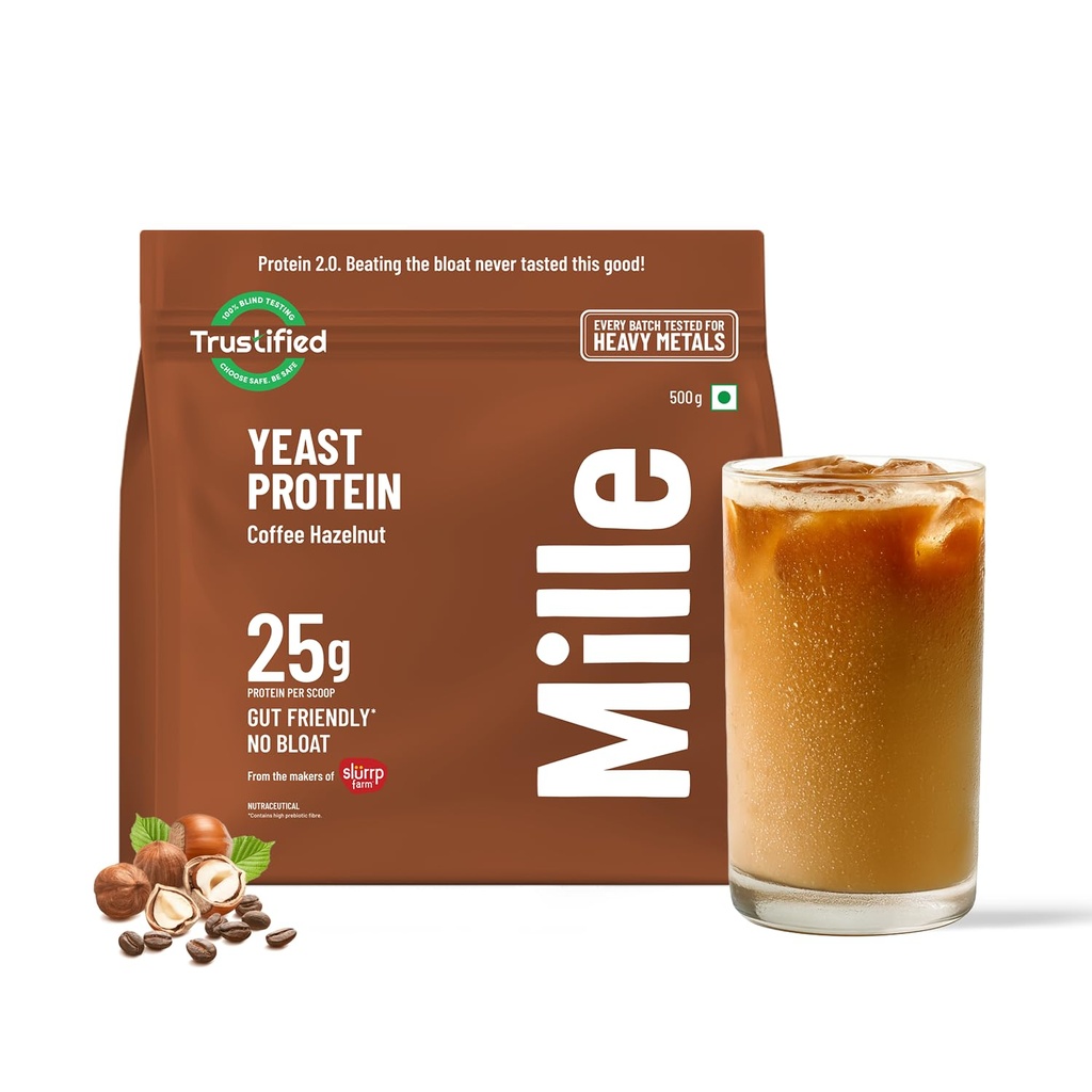 Mille Coffee Hazelnut Plant Protein Powder | 25g Protein per Scoop | Vegan Yeast Protein for Shakes & Smoothies | No Added Sugar, Non-Bloating, Clean Plant-Based Blend | 17.64 Oz (500g)
