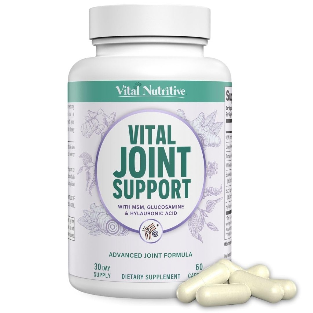 VITAL NUTRITIVE Joint Support Supplement for Men and Women – Glucosamine, MSM, Hyaluronic Acid, and Turmeric – Supports Joint Health – 30 Days Supply