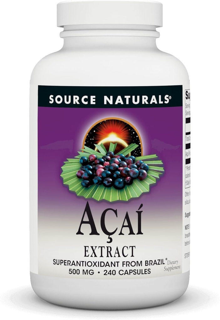 Fuente Naturales Acai Extract, Superantioxidante de Brasil* - 500 mg - 240 cápsulas vegetarianas