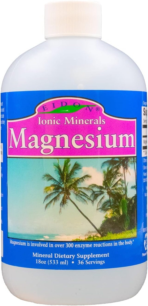 Concentrado de magnesio líquido Eidon - Suplemento de gotas de magnesio iónico para adultos, hombres y mujeres, apoya la relajación muscular, biodisponible, sin aditivos o conservadores - 18 oz