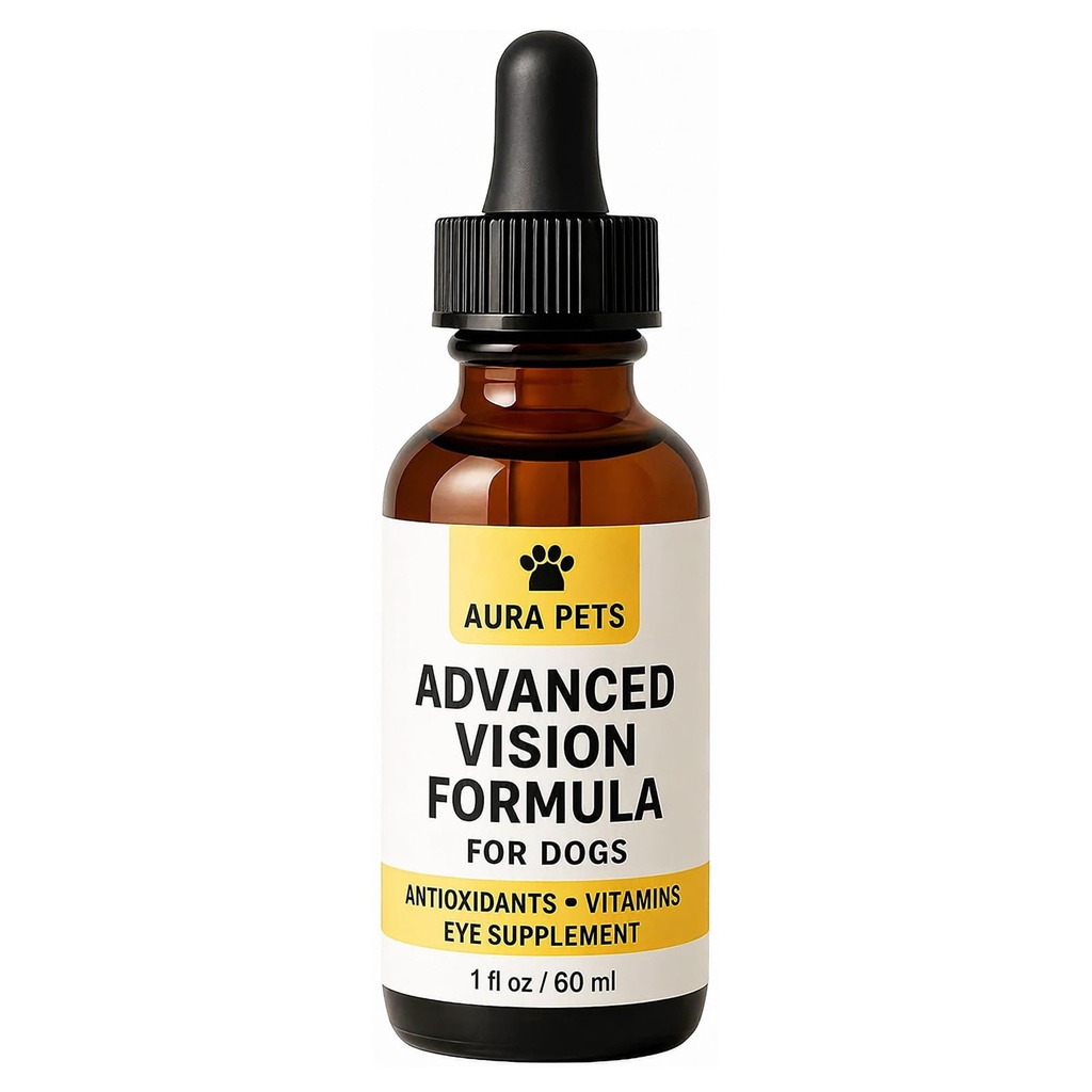 Aura Pets Advanced Vision Formula for Dogs, with Zeaxanthin, Astaxanthin, Lutein, Supports Vision and Overall Eye Health, Clears Debris, Reduces Cloudiness, 60ml