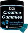 Bizi Creatine Gummys for Men &amp; Women - 1g of Creatine Monohydrate per Gummy - Watermelon Flavor - Workout, Muscle Growth, and Recovery Supplement- Vegan & Gluten Free (60 ct) (Blue Raspberry)
