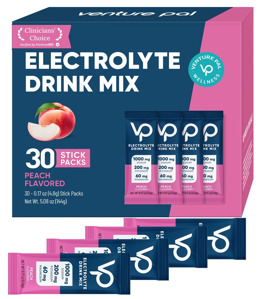 Venture Pal High Sodium Sugar-Free Electrolyte Powder Packets - Hydration Packets with Sodium, Potassium & Magnesium | Zero Calories | Vegan, Keto, and Paleo Friendly | 30 Sticks