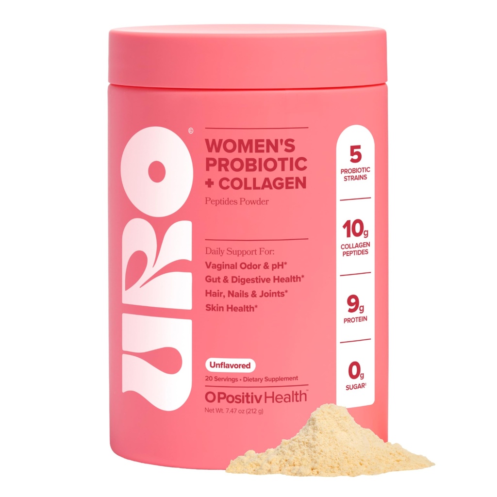 URO Women’s Probiotic + Collagen Peptides Powder – Vaginal, Skin & Gut Health In One Daily Scoop – With Hydrolyzed Collagen Peptides, Probiotic Blend, and XOS Prebiotics – 20 servings