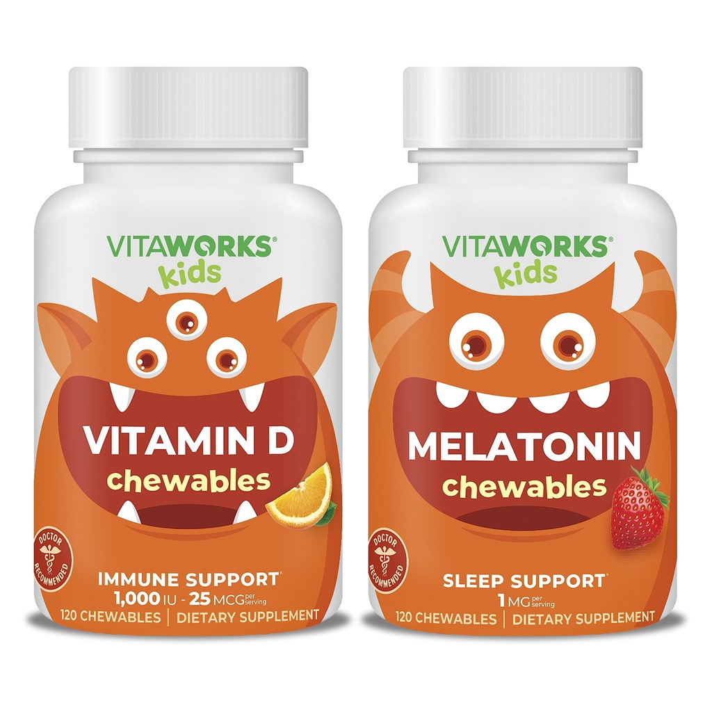 Kids Vitamin D3 1000 IU Chewables + Melatonin 1mg Chewables Bundle