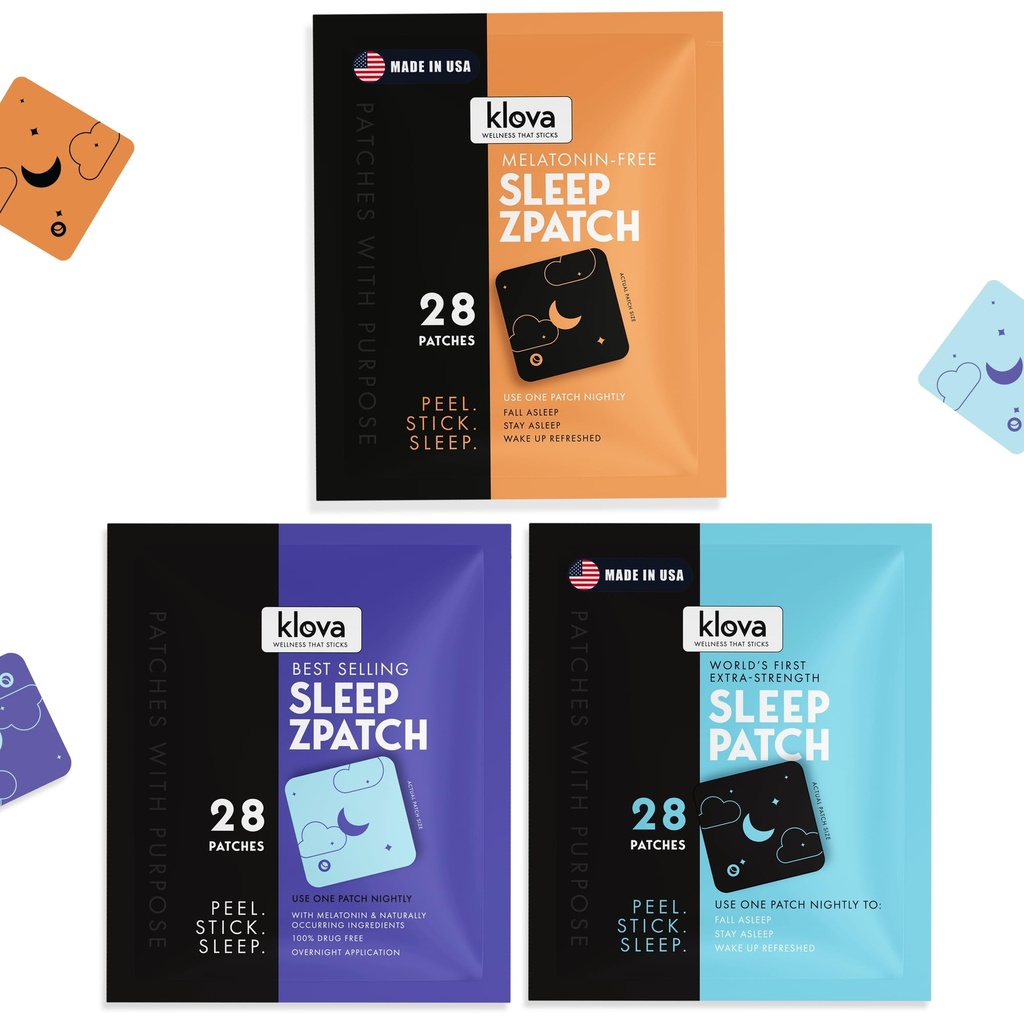 Klova Sleep Support Patch Bundle for Adults – Extra Strength & ZSleep Melatonin Patches Plus Melatonin-Free Option – Natural, Non-Habit-Forming Overnight Sleep Aid – 84 Patches