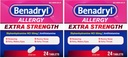 Benadryl Extra Strength Allergy Relief Medicine, 50 mg Diphenhydramine HCl Antihistamine Tablets for Relief of Allergy Symptoms Due to Hay Fever or Other Upper Respiratory Allergies, 24 ct (Pack of 2)