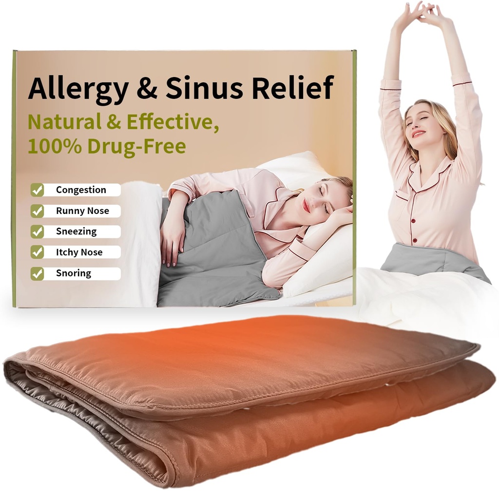 Zaybuon Allergy & Sinus Relief Blanket for Nasal Congestion, Sinus Pressure, Seasonal Allergies & Snoring – Natural Warm Therapy for Sinus Relief & Better Sleep (Gray)