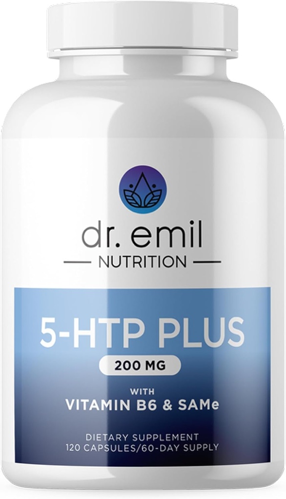 DR. EMIL NUTRITION 200 MG 5-HTP Además con SAM-e para Mood, Estrés y Dormir - 5HTP Suplemento con Vitamina B6-120 cápsulas Vegan, 60 servidumbres