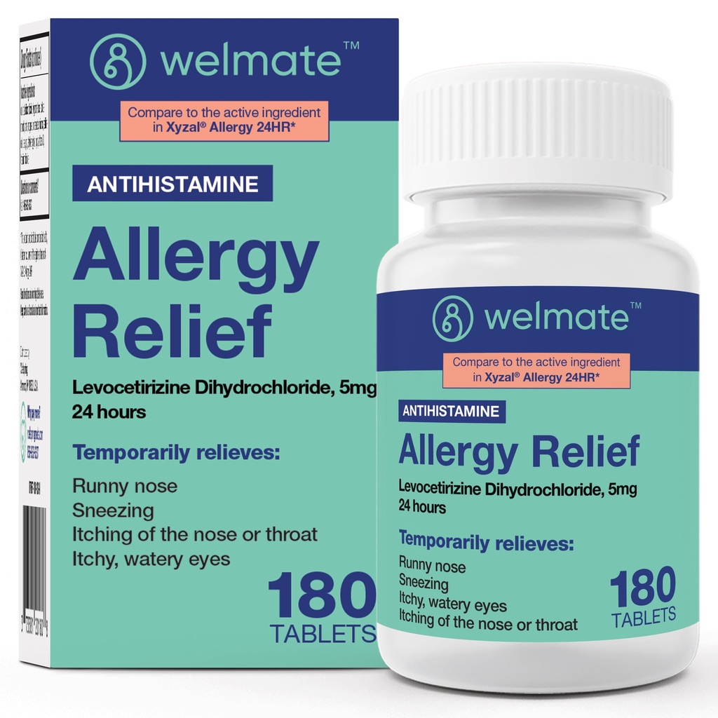 WELMATE - Levocetirizine Dihydrochloride 5mg (180 ct) - Allergy Medicine - 24 Hours - Antihistamine - Allergy Pills - Over-the-Counter Medication