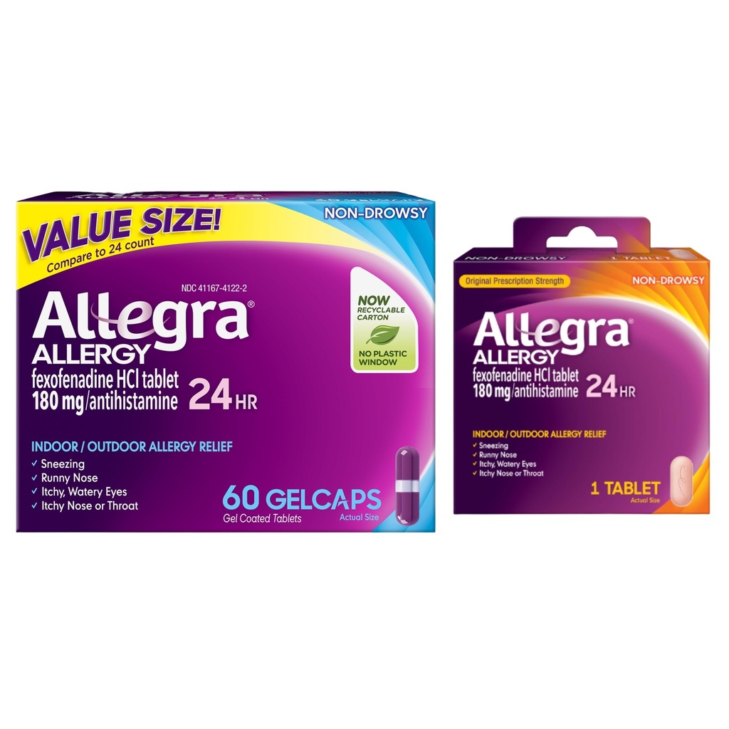 Allegra Adult 24-Hour Allergy Relief Gelcaps, Non-Drowsy Indoor and Outdoor Allergy Medicine, 180 mg Fexofenadine HCI Antihistamine Pill, 60 Count Plus 1 Count Travel Pack