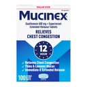Mucinex 12 Hour 600 mg Guaifenesin Extended-Release Tablets for Excess Mucus Relief, Expectorant Aids Excess Mucus Removal, Chest Congestion Relief, 100 Bi-Layer Tablets